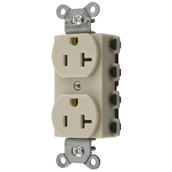Hubbell Wiring Device-Kellems Straight Blade Devices, Receptacles, Duplex, SNAPConnect, 2-Pole 3-Wire Grounding, 20A 125V, 5-20R, Nylon, Ivory, USA. SNAP5362INA
